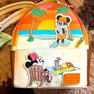 Disney 2024 Sunset Beach Collection Loungefly Backpack With Mickey And Minnie